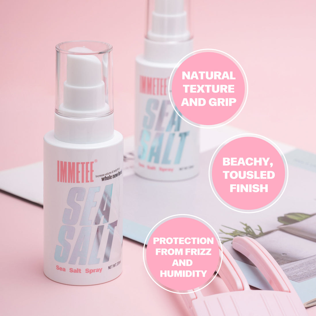 immetee Sea Salt Hair Spray,Texture&hairstyle,Beach Waves with Comb. 120ml